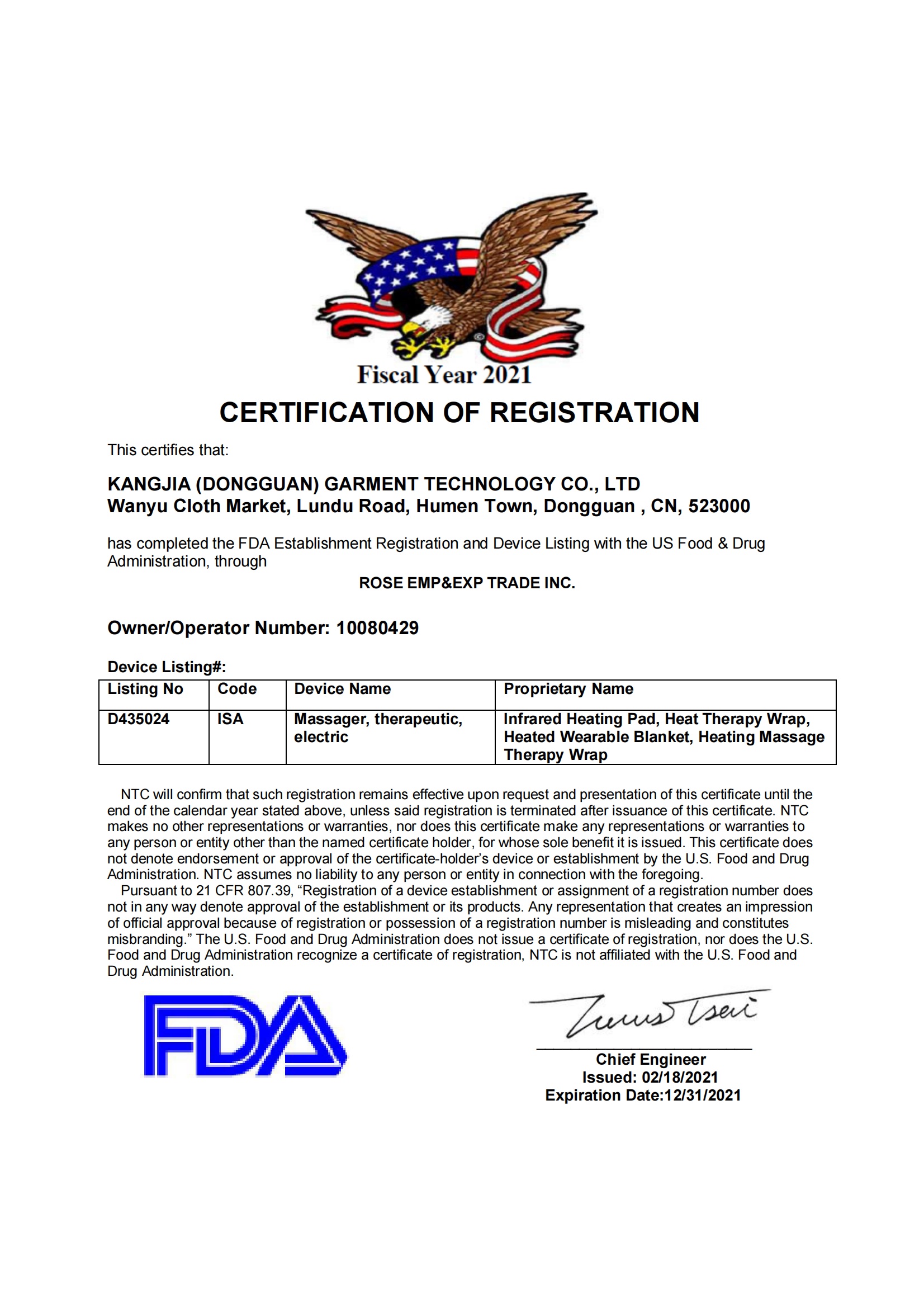 FDA Certification